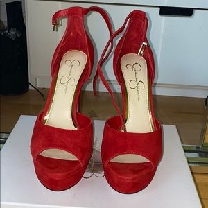 Brand new Jessica Simpson suede red platform heels